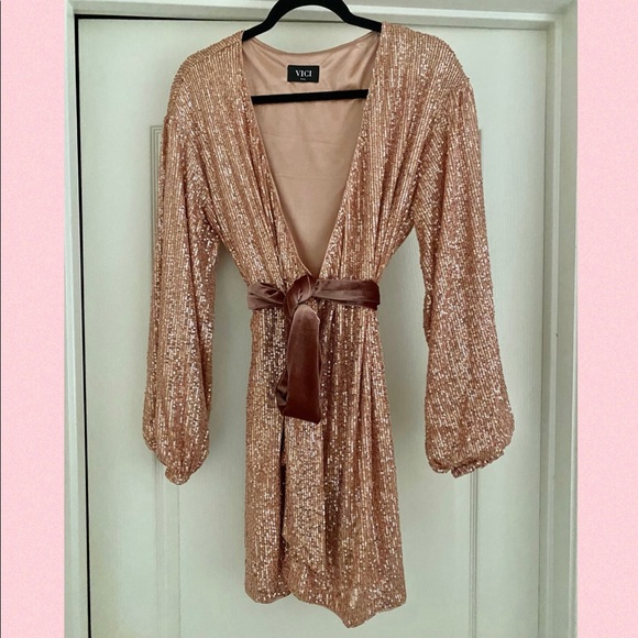 Vici Collection - Entertainment Sequin Wrap Dress - Rose Gold - Picture 2 of 2